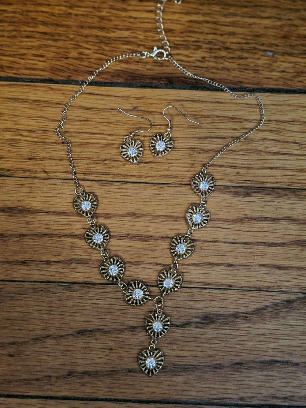 Gold Heart Sunburst Necklace and Earring Set - Gold